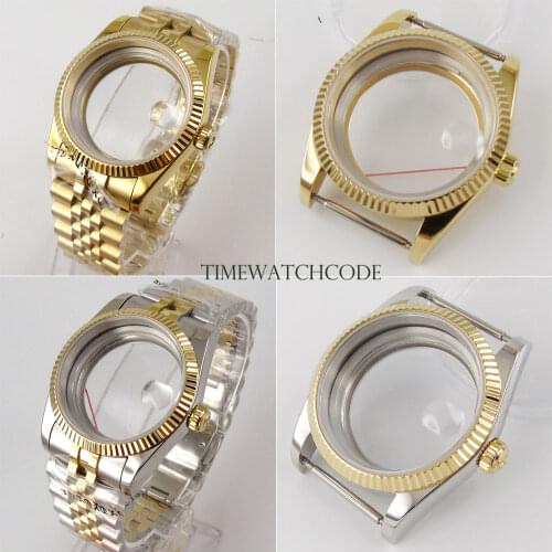 36mm watch case parts fit for ETA2836 Miyota8215 821A Mingzhu2813 Movement with Jubilee Bracelet Sapphire Glass Golden Plated