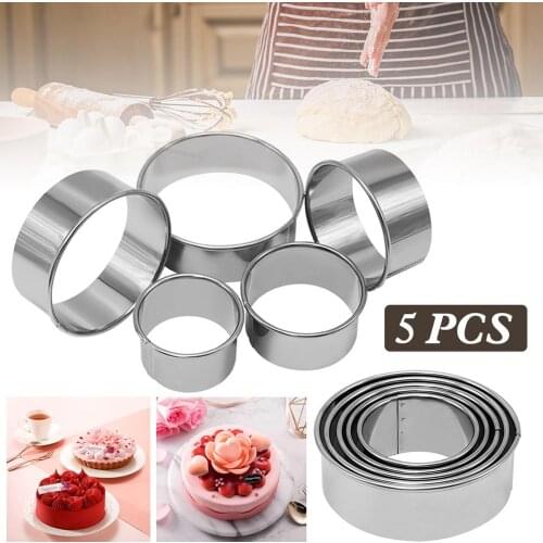 5pcs Cookie Cutter Mold Set Stainless Steel Circle Round Shape Biscuit Cake Fondant Mould Kitchen DIY Baking Pastry Cake Tools