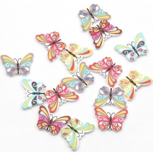 50pcs 2 Holes Colorful Butterfly Wooden Buttons Fit Sewing Scrapbooking Sewing Buttons For Clothing Craft DIY 17x24mm