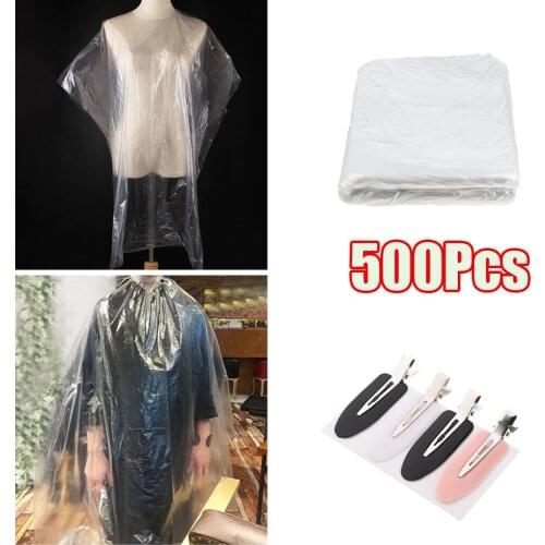 500pcs 47x63 in. Clear Disposable Hair Cutting Capes & 4xClips Salon Gown