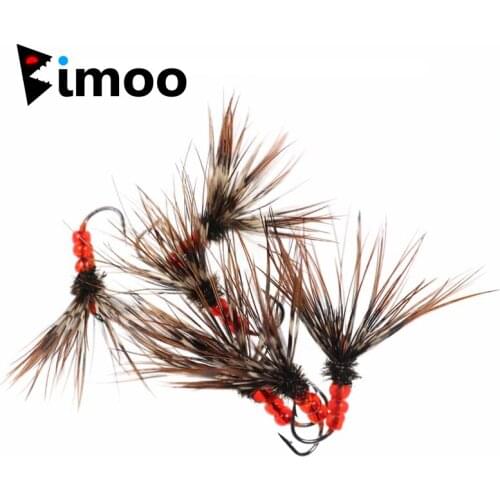 Bimoo 6PCS #12 Red Green Tenkara Fishing Flies with Plastic Bead Dropper Superb Simple Brown Brook Rainbow Trout Fishing Flies