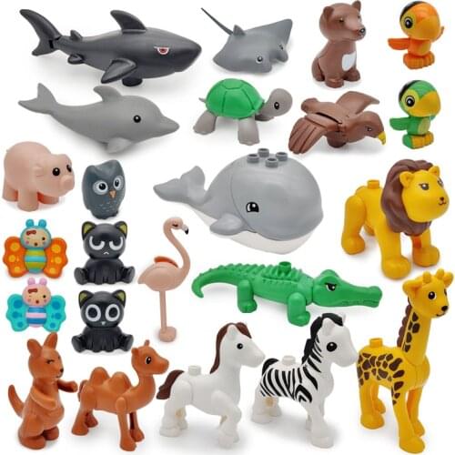 Big Building Block Ocean Zoo Whales Alligators Lions Sheep Hexapod Animals Block Toys For Children Compatible Large Size Figures