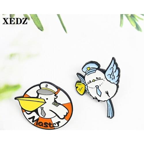 XEDZ Kawaii Long Bill Duck Sheriff Nurse Pigeon Enamel Brooch Ginkgo Leaf Hula Hoop Fun Animal Fashion Punk Lapel Pins Jewelry