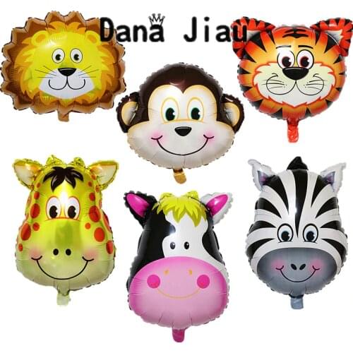 DanaJiau 1pc Animal Tiger Lion Monkey Zebra Giraffe Cow Air Helium Balloon Kids toy Birthday Party Decor Zoo Theme Supplies