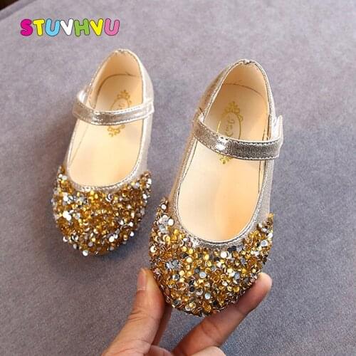 Spring and Autumn New Childrens Leather Shoes Girls Princess Rhinestone Dance Shoes for Kids Non-slip Toddler Girls Shoes 21-30