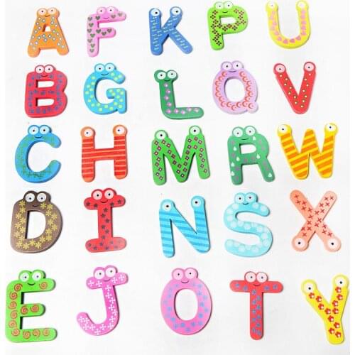 Baby Toys 26pcs Letters Kids Wooden Alphabet Fridge Magnet Child Educational Toys Fridge Sticker NSV775