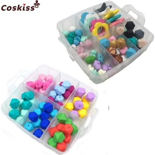 Baby Teether 2 Boxed Silicone Teether Hexagon Beads Star Pendant Pacifier Clip Silicone Flower DIY baby teething necklace