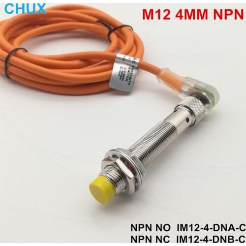 M12 NPN Inductive Proximity Sensor Switch With Bend Connector NO/NC 4MM Detect Distance Non-Flush Proximity Sensor