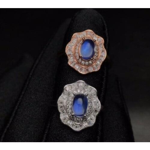 Uloveido Natural Blue Moonstone Ring, Luxurious Style 925 Sterling Silver Wedding Promise Rings for Women with Birthstone FJ363