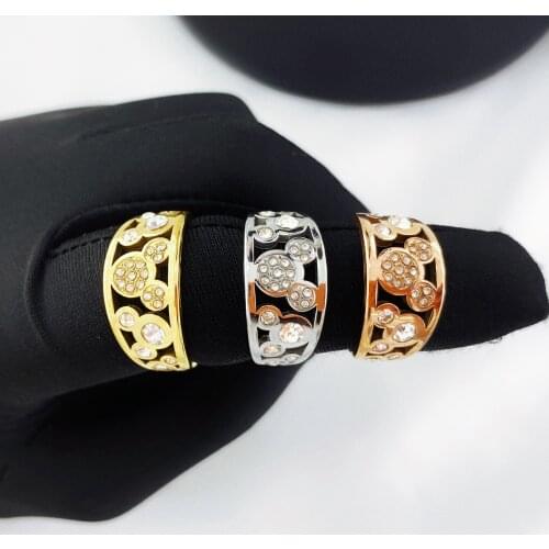 Cartoon Kawaii Mouse Ring Titanium Steel Chain Ring Inlaid Crystal Fashion Trendy Women Jewelry Birthday Gift