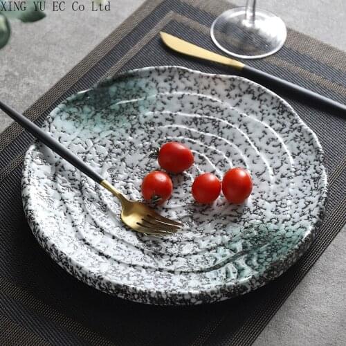 10 Inch Round Ceramic Plate Restaurant Tableware Sushi Plate Western Food Plate Retro Hotel Service Plate Kitchen Supplies