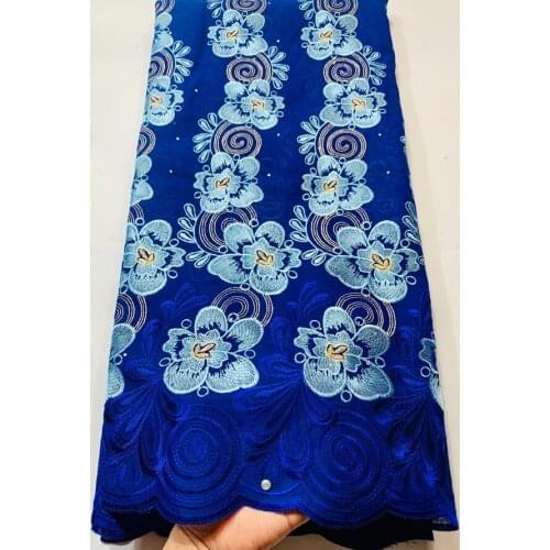 Lace Fabric 2021 Latest With Stock Embroidery African Cotton Fabrics Voile Lace Popular Dubai Style For Party Dress VLL3594 Blue