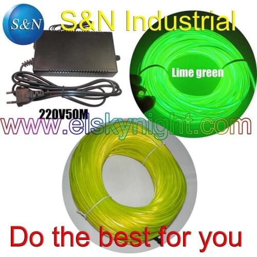 Lime Green 4.0MM40~50 M Flexible semi circular el Wire &100-240VAC inverter for holiday,party,festival and house decoration