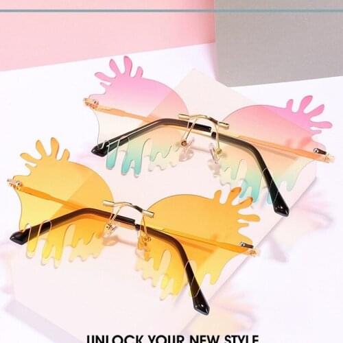 Fashion Colorful Rimless Sunglasses Women Clear Ocean Gradient Lens Eyewear Vintage Unique Tears Shape Men Sun Glasses