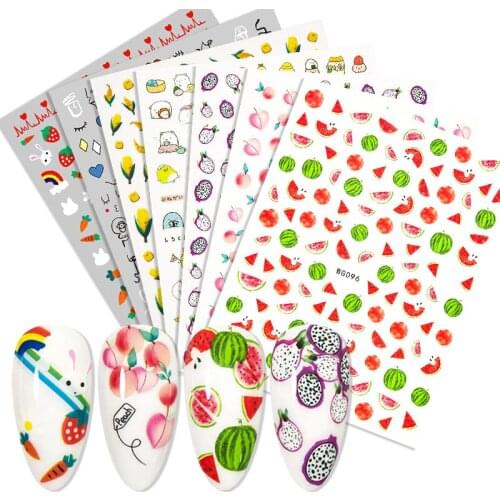 Nail Art Stickers Foil Decals Fruit Flower Shape Adhesive Stickers Gel Polish Sticker Creative Manicures Decoration Accessories