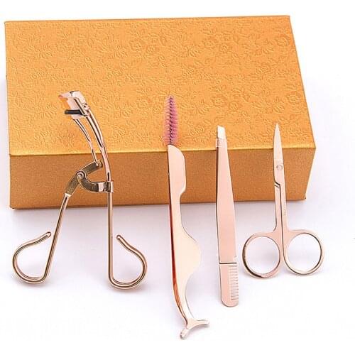 Stainless Steel Eyelash Curler Eyelash Tweezers Scissors Auxiliary 4 Pieces/set Eyelash Holder Makeup Tools Makeup Accessories