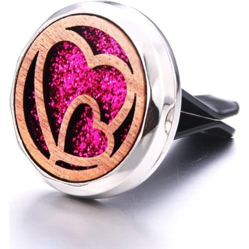 Love Shape Detachable Wooden Car Air Vent Freshener Car Perfume Diffuser Car Air Clip Essential Oil Aroma Locket 316L Necklace