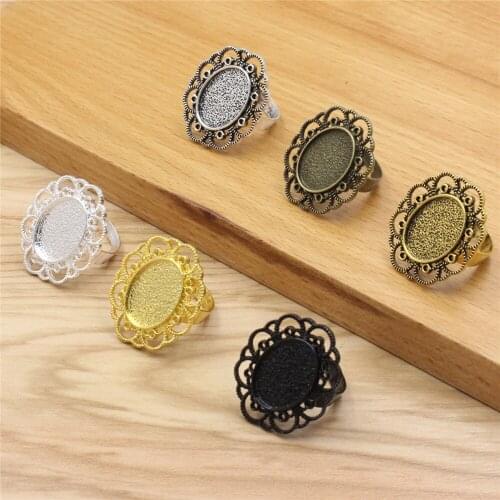Fit 13*18mm 18*25mm Oval Cabochons Ring Blank Setting Bezel Base For DIY Making Ring Accessories 10pcs/lot K06156