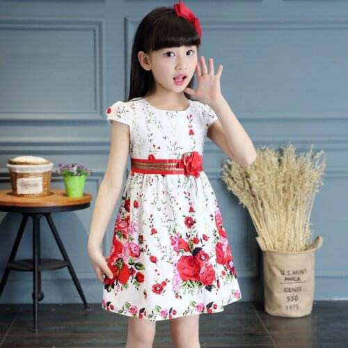 Girls Dress Cotton Flower Print Summer New Evening Wear Girls Princess Dresses Children Party Clothes 4 5 6 7 8 9 10 11 12 Years