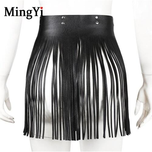 Body Harness Cage Skirt BDSM Gothic Sexy PU Leather Fetish Harness Belt Skirt Short Mini Tassel Skirts Nightclub Costume For Sex