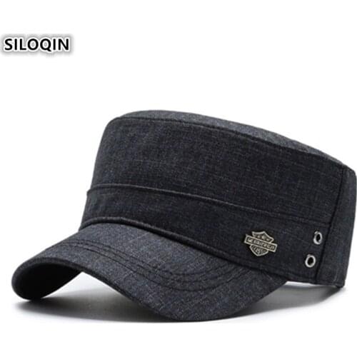 SILOQIN Adult Mens Cotton Army Military Hat Men Flat Cap Adjustable Size Fashion Sports Caps New Dads Brand Hats Snapback Cap