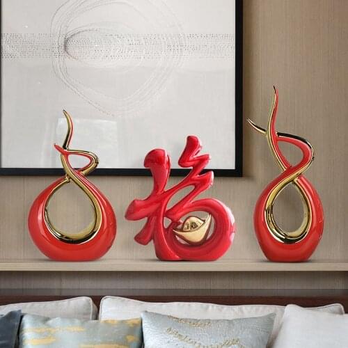 Modern Red Lucky Mascot Ceramic Figurines Home Livingroom Desktop Accessories Decoration Hotel CoffeeTable Ornament Gifts Crafts