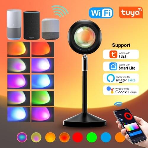 Smart Sunset Light WiFi Sunset Projector Lamp Work With Alexa & Google USB LED Night Light Sun Projection Desk Lamp Room Decor
