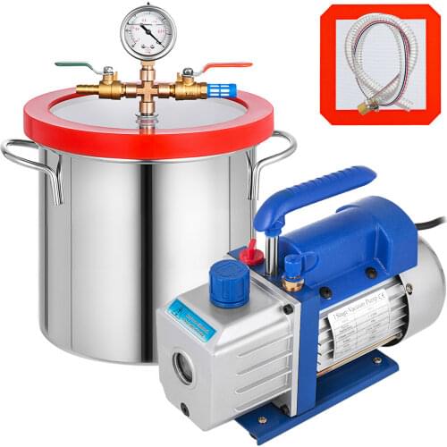 VEVOR Vacuum Chamber 1.8-5Gallon + Refrigerant Vacuum Pump 1.8-4CFM Single Stage Degassing Silicone Vacuum Chamber Sealer Kit