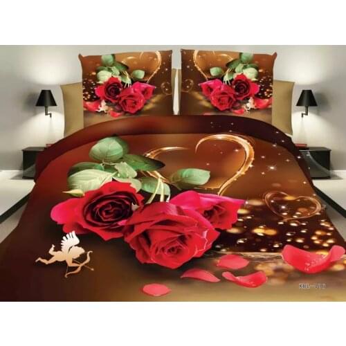 High quality new arrival brand new bedding set king size duvet cover set 4pcs bedclothes bed sheet set 3d red rose Wedding gifts