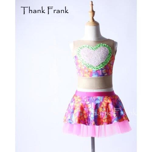Thank Frank 2-Piece Colorful Mesh Ballet Dress Girls Adult Love Heart Lyrical Dance Costume C360