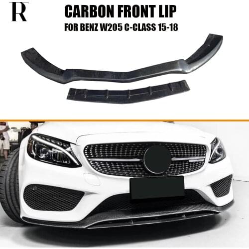 FD Style Carbon Fiber Front Bumper Chin Lip for W205 C205 S205 C180 C200 C300 C400 C450 & C43 AMG 2015 - 2018 Pre-Facelift