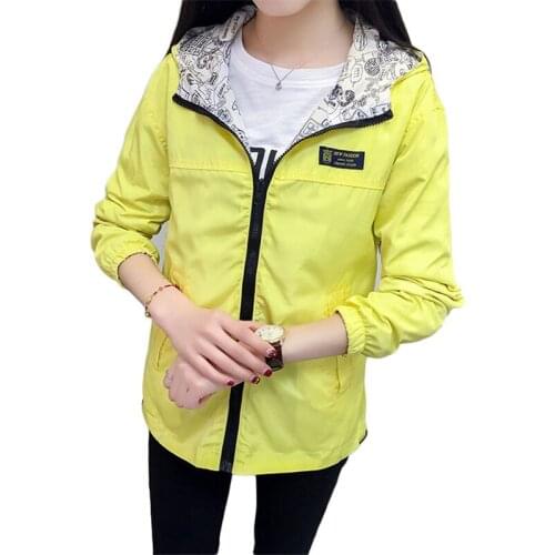 Student Jacket Women 2021 Spring Summer New Fashion Preppy Letter Print Double Face Can Wear Short Loose Thin Hooded Coats N827
