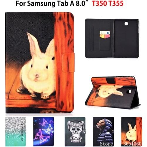 SM-T355 Case For Samsung Galaxy Tab A 8.0"T350 T355 P350 Cover Smart Case Funda Fashion painted Silicone PU Leather Stand Shell