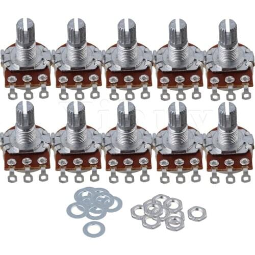 10 x Chrome A500k 15mm Shaft 16mm Base Dia Electric Guitar Potentiometer