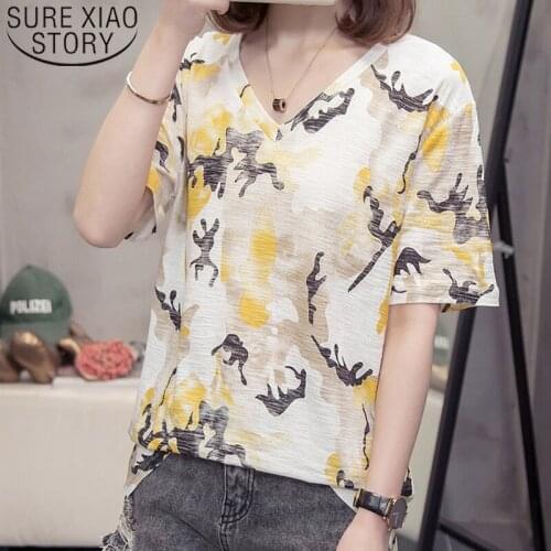2021 Summer 4XL Large Size shirts solid Cotton Short Sleeve blouse Female Loose Korean Casual Women Tops Blusas Mujer 9014