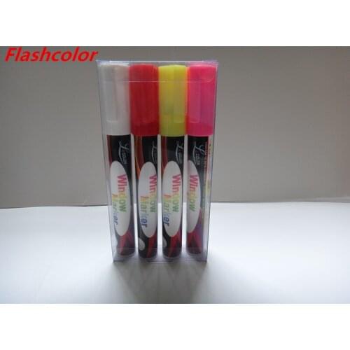 Flashcolor 4 Colors 6mm Round&Chisel Tip Highlighter Liquid Chalk Marker Pens for LED Writing Board Glass Window Art Painting