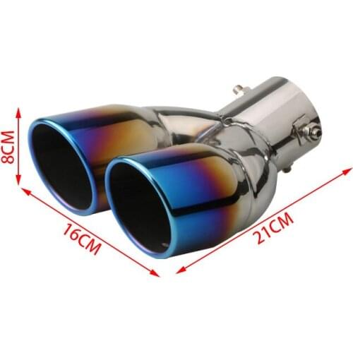 63MM Inner Plug-in Car Exhaust Tips Auto Blue Stainless Steel Muffler Pipe Universal Dual-Outlet Exhaust Pipe 3 Bolt Install