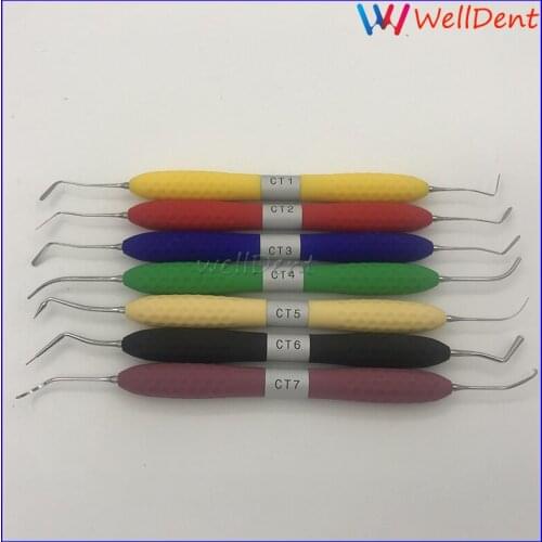 7pcs Ct1~7 Dental Resin Filler Resin Knife Plastic Dresser Aesthetic Restoration Kit Lm With Silicone Handle