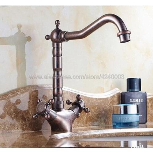 Antique Copper Basin Faucets Bathroom Sink Faucet 360 Degree Swivel Dual Handle Kitchen Wash basin Mixer Tap Knn009