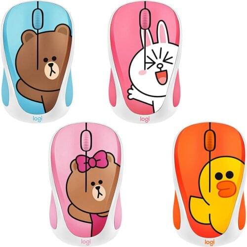 Logitech LINE FRIENDS Wireless Mouse 2.4GHz Mini Colorful Cartoon USB Receiver Optical Sensor Office Gaming Mouse for PC Laptop