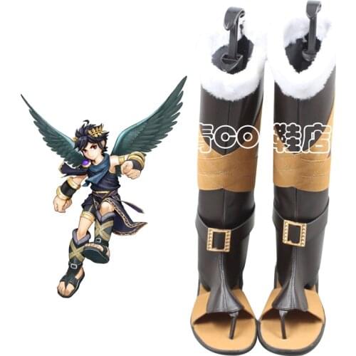 Kid Icarus: Uprising New Light Mythology: Mirror of Palutena Dark-Winged Dark Pit Black Pit Pittoo Game Cosplay Shoes Boots C006