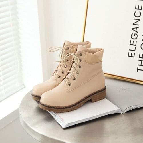 Women Ladies Female winter Shoes Boots Platform Lace Up Fur Plush Warm Ankle