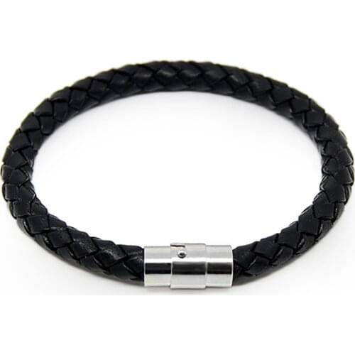 High Quality Black Genuine Leather Bracelet For Men Magnetic Clasp Wristband Bangle Fashion Jewelry