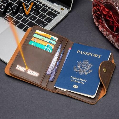 MVA Wallet Mens Vintage Crazy Horse Genuine Leather Mens Wallets With Card Passport Cover Mens Wallet Leather Document 7417