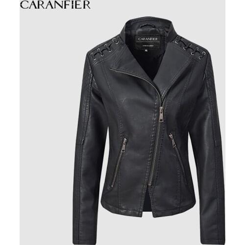CARANFIER High Quality Faux Leather Jacket Women Spring Ladies Suede Motorcycle Punk Biker Jackets Street Long Sleeve Dropshiper