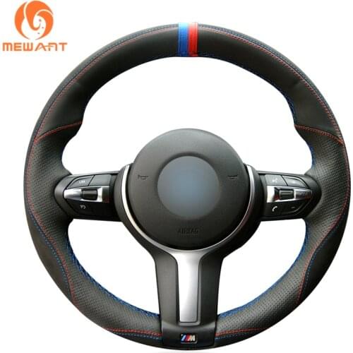 MEWANT Soft Black Genuine Leather Steering Wheel Cover for BMW M Sport F30 F31 F34 F10 F11 F07 X3 F25 F32 F33 F36 X1 F48 X2 F39