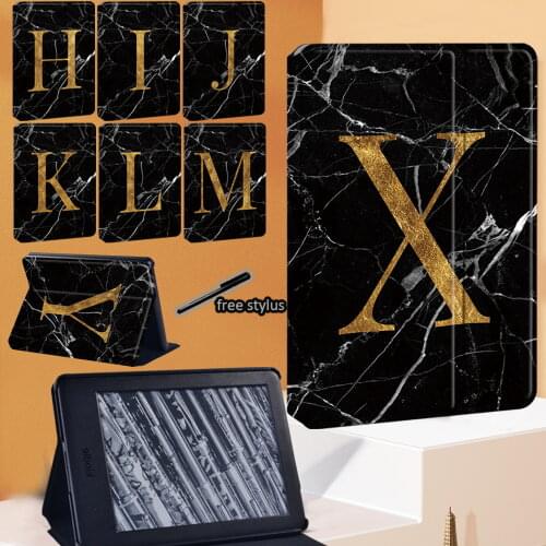For Kindle Paperwhite 1/2/3/4/10th Gen 2019/8th Gen 2016 Black Marble Series Tablet Stand Cover Case + Pen