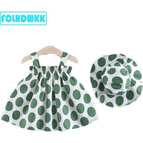 2020 New Big Wave Point Suspender Dress Girls Dresses Kid Girl Party Dress Baby Hat Girl Summer Dress For Kids 18M-6Y Fashion