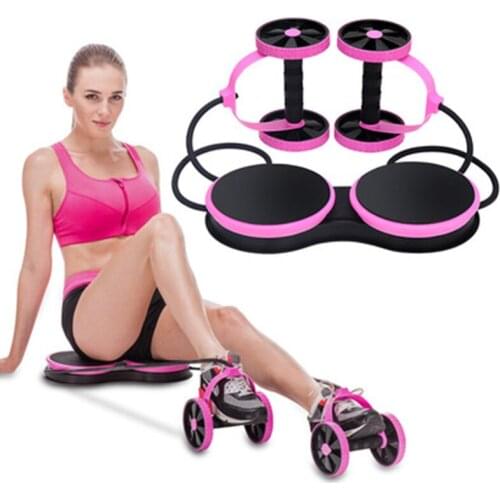 Home fitness equipment double-wheeled abdominal reeling device twisting disc roller tension rope automatic rebound abdomen wheel