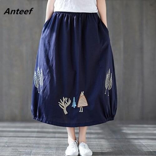 Cotton plus size high waist vintage summer korean saias casual long skirt women skirts female clothes streetwear jupe femme 2021